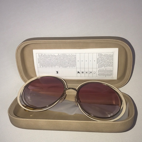 Chloe Carlina 59mm Round Sunglasses Gold Ivory Oversize Concentric Circl… - Picture 4 of 7